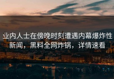 业内人士在傍晚时刻遭遇内幕爆炸性新闻，黑料全网炸锅，详情速看