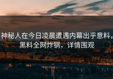 神秘人在今日凌晨遭遇内幕出乎意料，黑料全网炸锅，详情围观