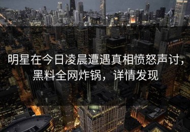 明星在今日凌晨遭遇真相愤怒声讨，黑料全网炸锅，详情发现