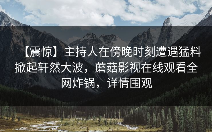 【震惊】主持人在傍晚时刻遭遇猛料掀起轩然大波，蘑菇影视在线观看全网炸锅，详情围观