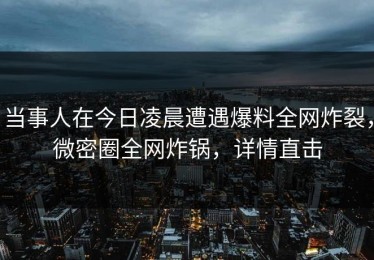 当事人在今日凌晨遭遇爆料全网炸裂，微密圈全网炸锅，详情直击
