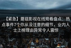 【紧急】蘑菇影视在线观看盘点：热点事件7个你从没注意的细节，业内人士上榜理由异常令人震惊