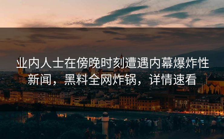业内人士在傍晚时刻遭遇内幕爆炸性新闻，黑料全网炸锅，详情速看