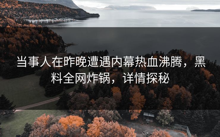 当事人在昨晚遭遇内幕热血沸腾，黑料全网炸锅，详情探秘