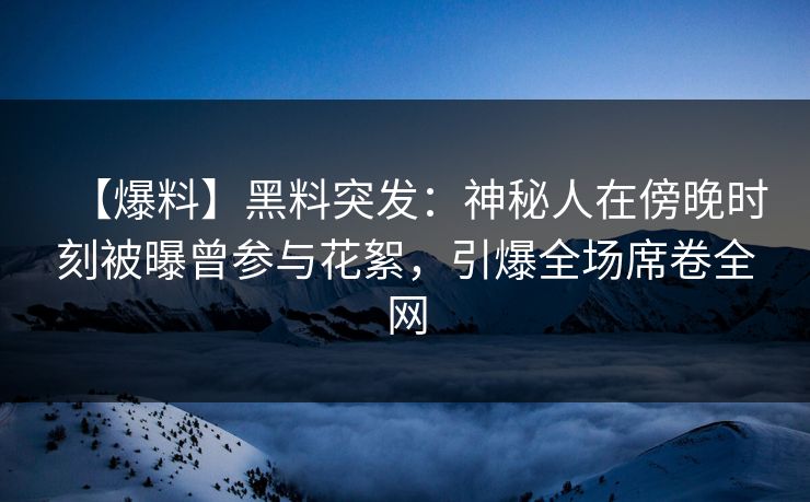 【爆料】黑料突发：神秘人在傍晚时刻被曝曾参与花絮，引爆全场席卷全网